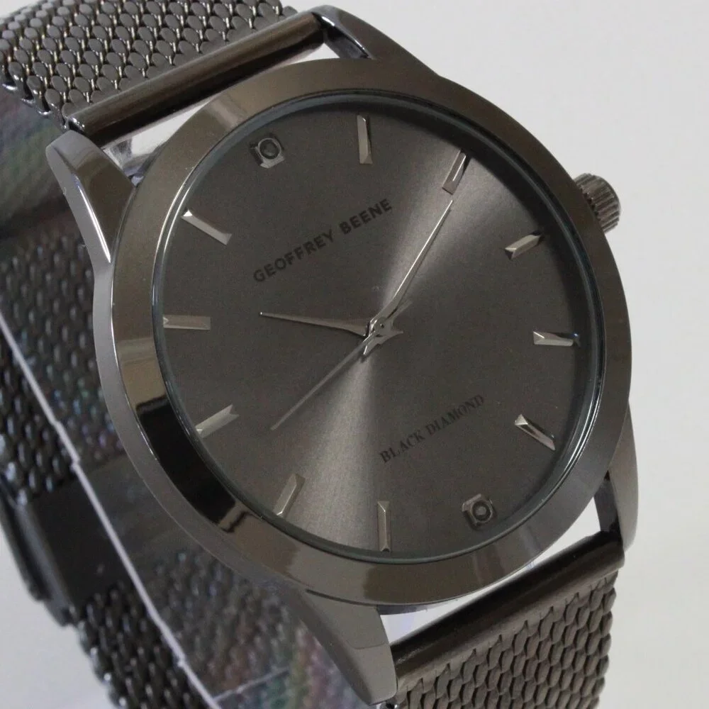 Geoffery Beene Men's Quartz Dress Watch Gun Metel Grey Milanese Bracelet 42mm